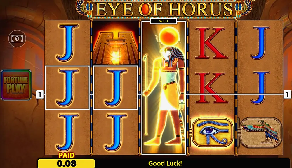 Expanded Horus wild completing a line of jacks in Eye of Horus Fortune Play