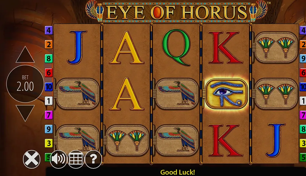 Eye of Horus demo with the stake dial and settings menu buttons open